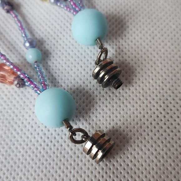 Mixed Media Vintage Three Strand Necklace Silver Tone Ribbed Barrel Clasp EUC - Picture 6 of 9